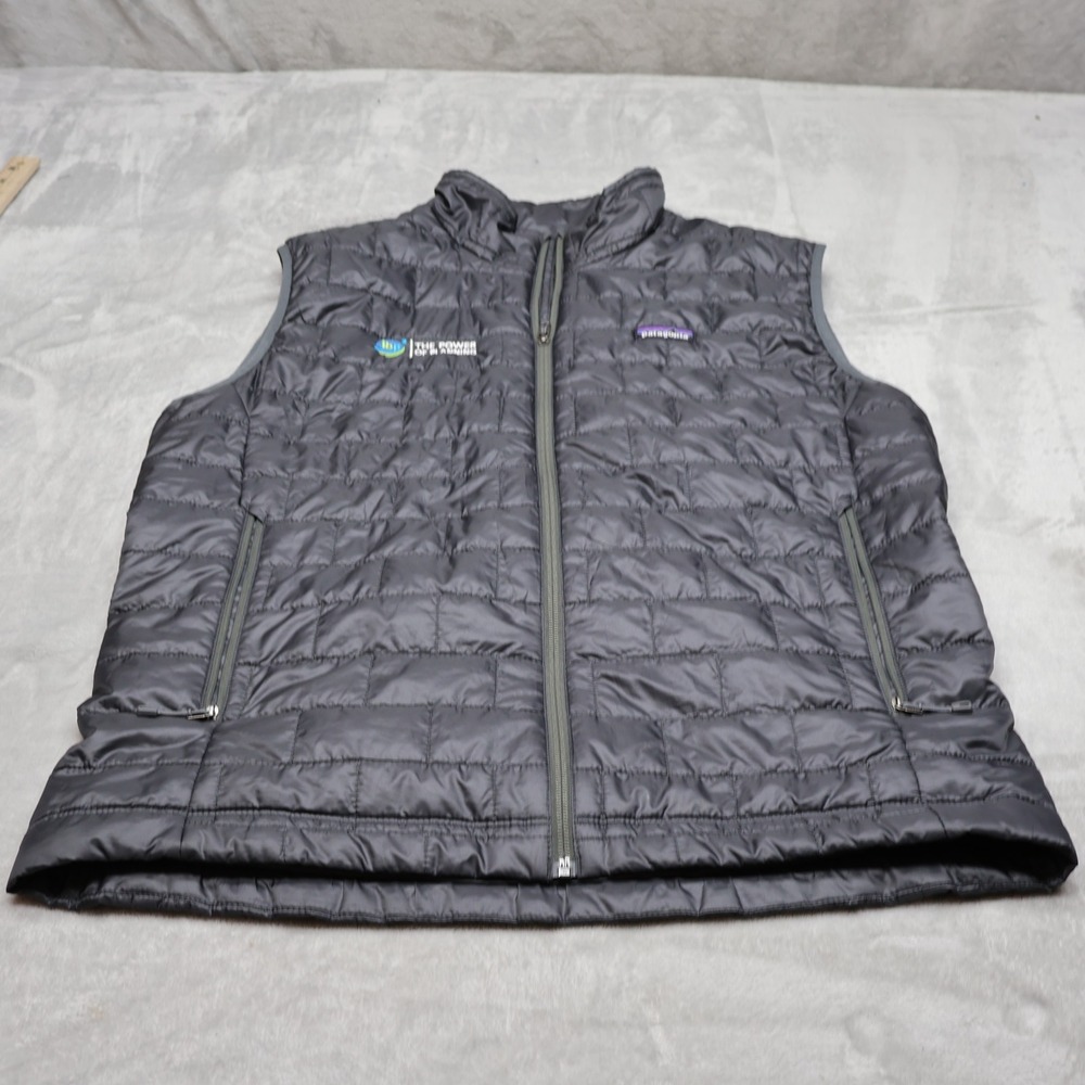 Patagonia Vest Mens Large Forge Grey Nano Puff Primaloft Quilted Puffer LOGO